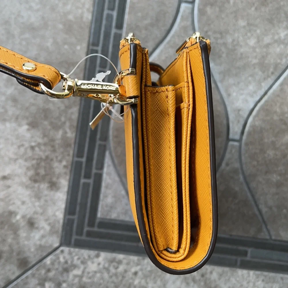 Michael Kors Jet Set Travel Marigold Double Zip Wristlet Leather